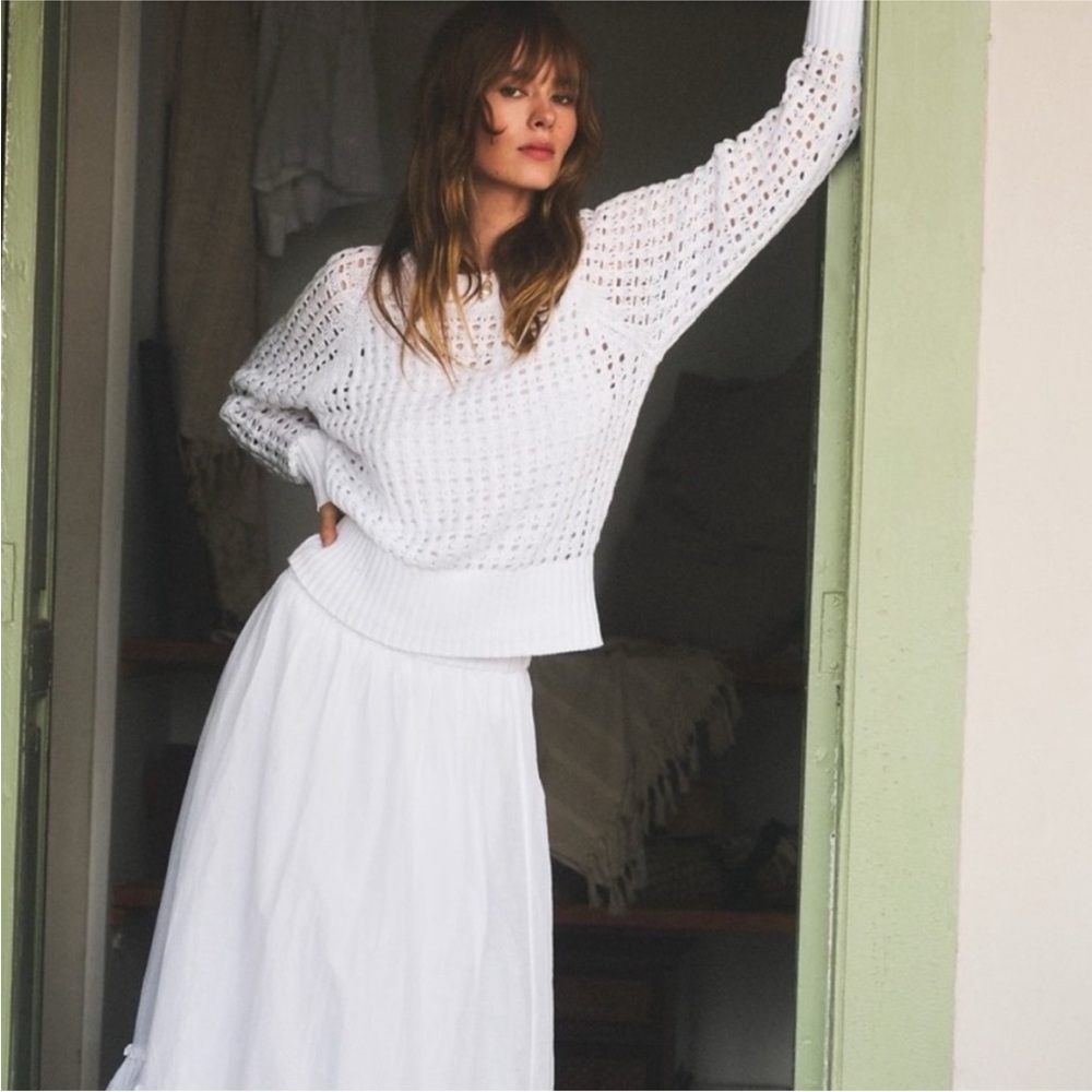 J Crew White Cotton Pointelle Sweater